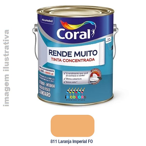 Tinta Acrílica Coral Rende Muito  3,2 litros - Laranja Imperial Fosco