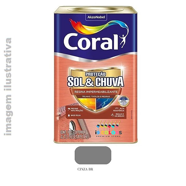 Resina Impermeabilizante Sol e Chuva 18 litros - Coral - Cinza Brilhante