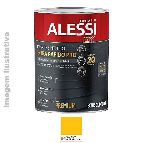 Alessi Esmalte Sintético Extra Rápido Pró  0,9 litro - Amarelo New Holland Brilhante