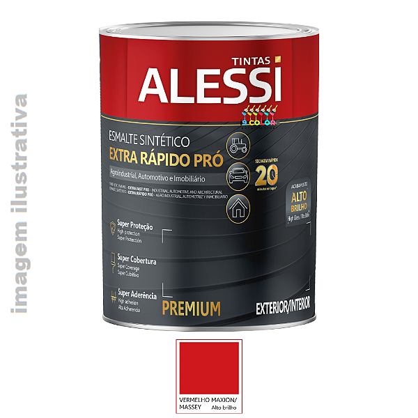 Alessi Esmalte Sintético Extra Rápido Pró  0,9 litro - Vermelho Maxion Massey Brilhante