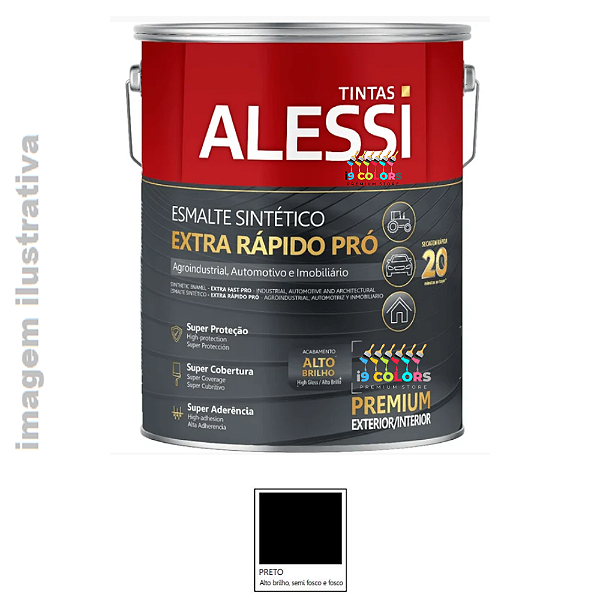 Alessi Esmalte Sintético Extra Rápido Pró  3,6 litros - Preto Semibrilho