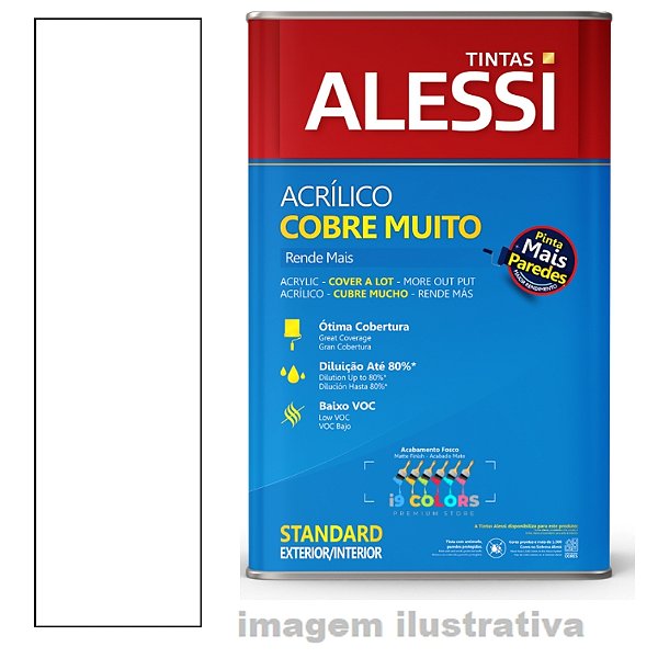 Tinta Acrílica Standard Fosco 18 litros Balde Alessi Cobre e Rende Muito - Branco Fosco