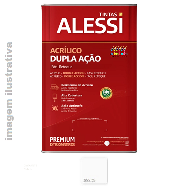 Tinta Acrílica Premium Fosco Dupla Ação Balde 18 litros Alessi  - Branco Fosco