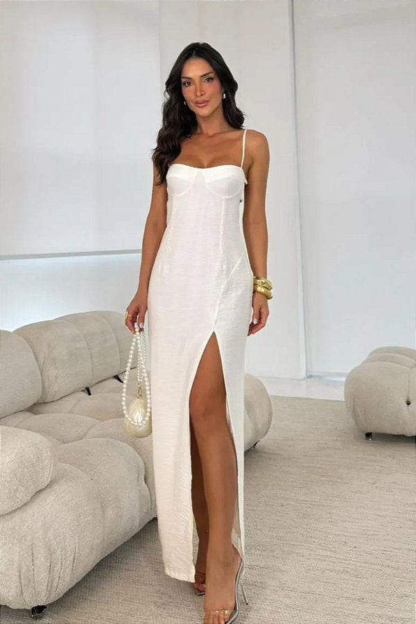Vestido Viena Midi com Fenda e Costas Abertas