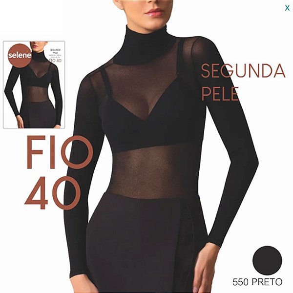 Blusa Segunda Pele Fio 40 Manga Longa Gola Alta Preta