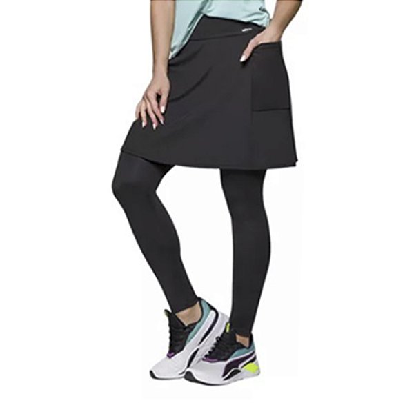 Calça Legging Saia Fitness com Bolso Poliamida Leg Preta SELENE Resistente Grossa Alta Qualidade