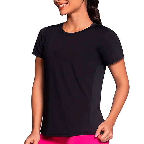 Camiseta Fitness Microfuros nas Costas Feminina Poliamida