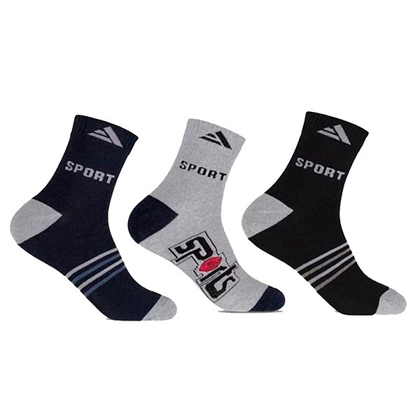 Kit 3 Meias Masculina Cano Alto Escuras Altomax Adulto 39 ao 43 Preta Cinza