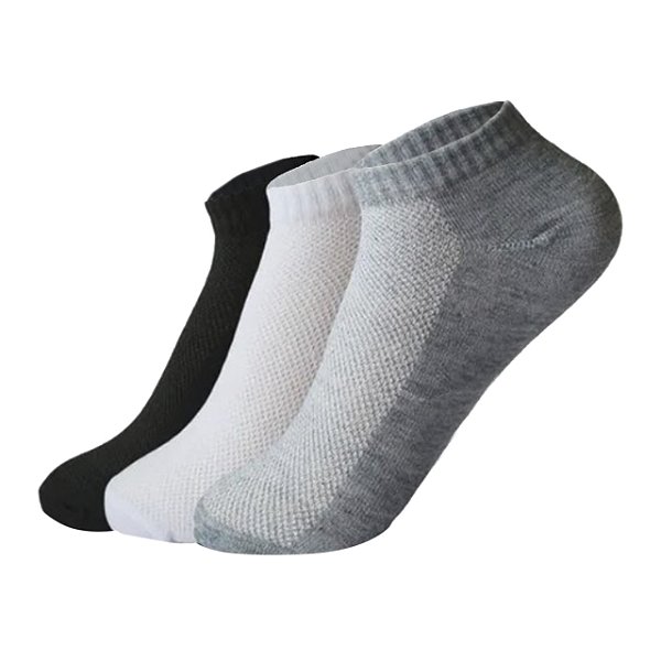 Kit 3 Meias Sapatilha Masculina Cano Curto Branca Preta Cinza Telada 39 ao 43