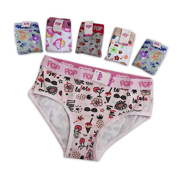 Kit 6 Calcinha Infantil Algodão com Elástico no Còs Pop Estampada