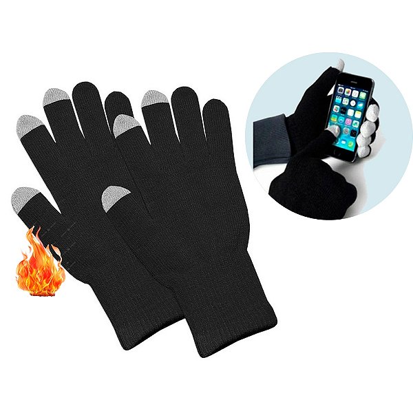Luva Lã para Mexer no Celular e Tablet Touch Screen Inverno Preta Luvas Quentes para Frio Único