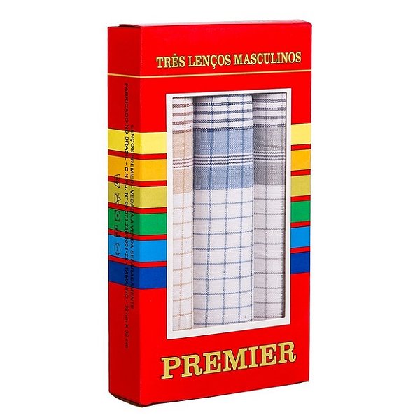 Caixa com 3 Lenços Tecido Premier Algodão de Bolso Lenço de Pano