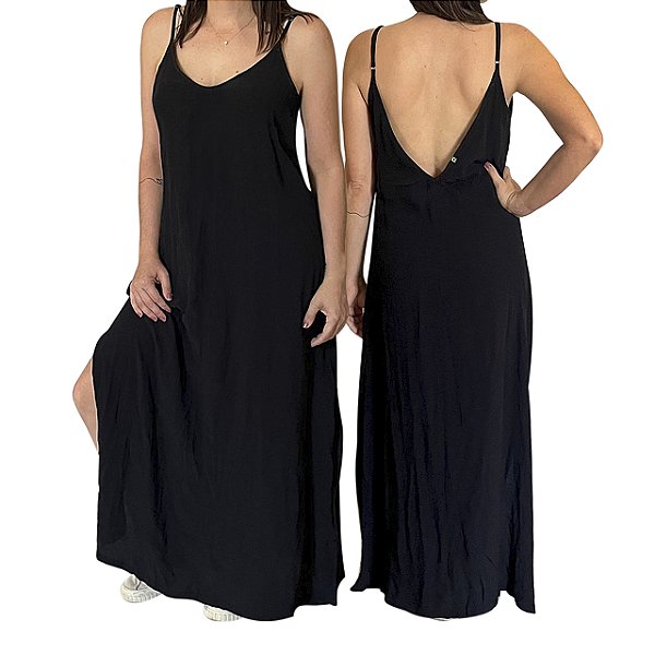 Vestido Feminino Preto Longo Soltinho Alça Ajustável Sampa Havaianas