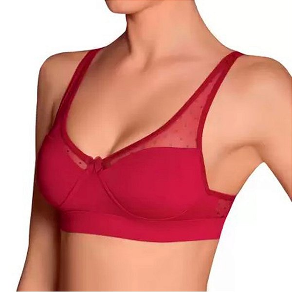 Sutiã Detalhe em Tule e Bojo Lingerie Conforto Microfibra Selene Adulto
