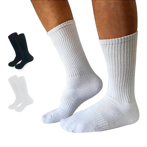 Meia Longa Performance Masculina Punho Canelado Esportiva Anatômica Corrida Treino Academia Cano Longo