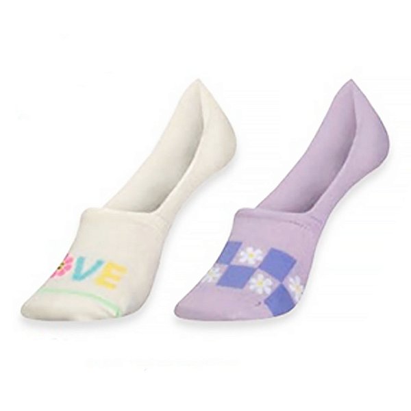 Kit 2 Pares Meia Super Invisivel Curta em ALgodão Conforto Feminina Estampada