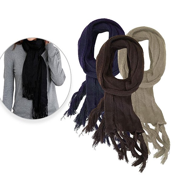 Cachecol Liso de Lã Feminino / Masculino Básico Inverno Echarpe Adullto Quente