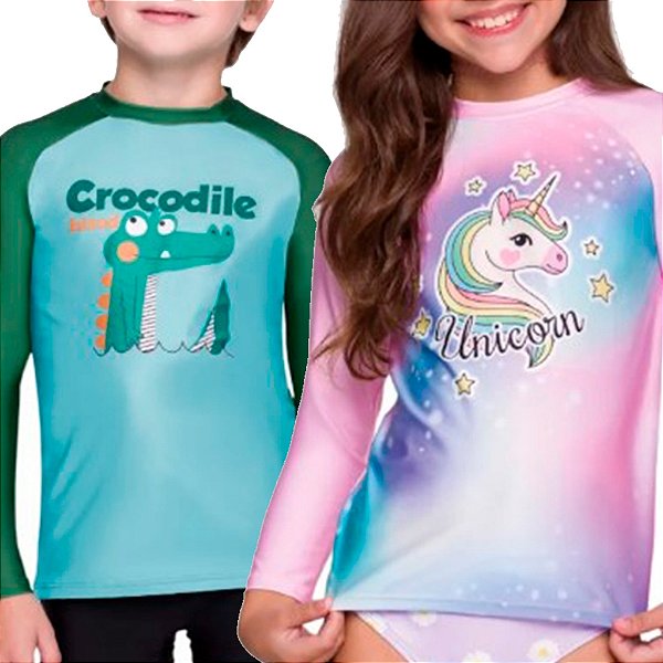Camiseta Manga Longa UV Proteção Solar Infantil Criança Praia Piscina