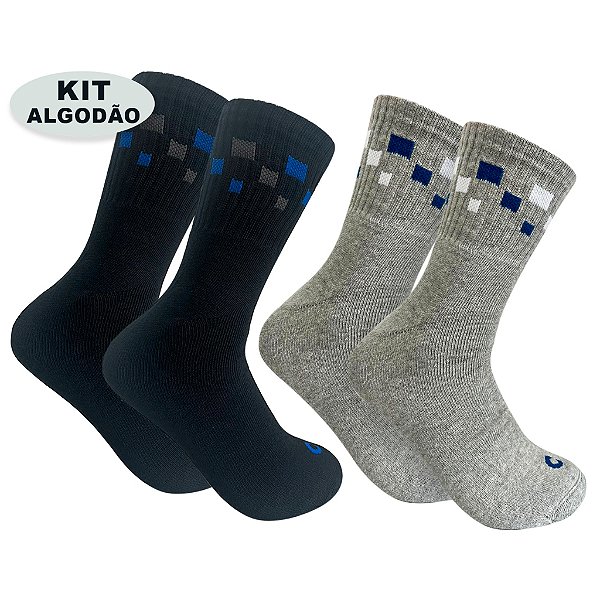 Kit 2 Pares Meia Cano Alto Grossas Algodão Escuras Cinza Preto Meias Reforçadas Masculina Qualidade Centopé
