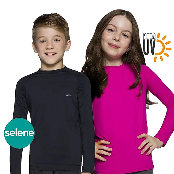 usa Proteção Solar UV50+ SELENE Original Manga Longa Infantil Juvenil Camiseta Segunda Pele Praia Piscina Protege do Sol