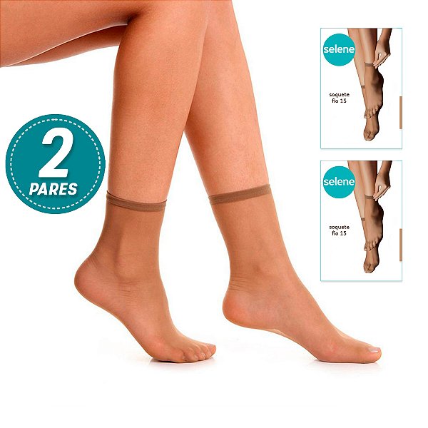 Kit 2 Pares Meia Soquete Fio 15 Selene Original Natural Preta Fina Social Fina