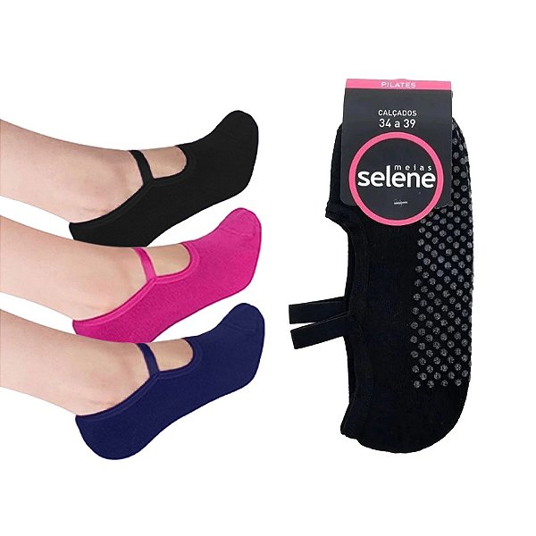 Meia Pilates Yoga em ALGODÃO Antiderrapante SELENE Preta Pink Marinho Estampada 34 39 Sapatilha Esportiva Não Escorrega