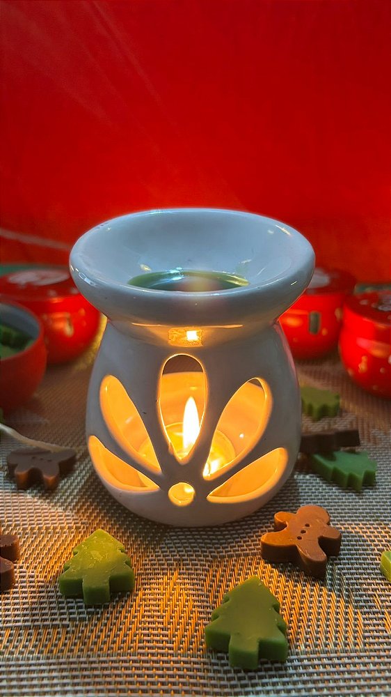 Rechaud Difusor de Óleos Essenciais e Wax Melts Branco - Flor
