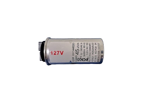 CAPACITOR 45UF 127V PARA LAVADORA DE ROUPAS BRASTEM E CONSUL - CÓDIGO W11574386