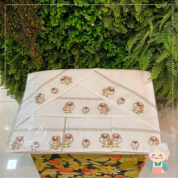 Pano de Prato Semaninha Ponto Cruz Corujinhas - 7 Peças