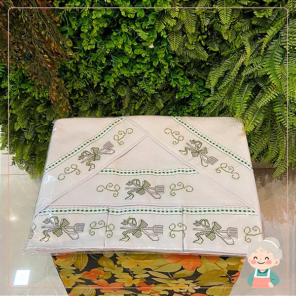 Pano de Prato Semaninha Ponto Cruz Garfo Verde - 7 Peças