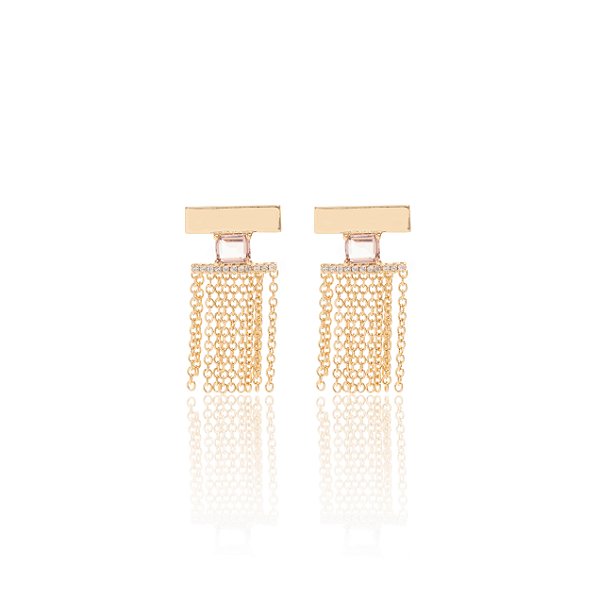 Brinco Pureza Franja Cristal Rodolita e Zircônia