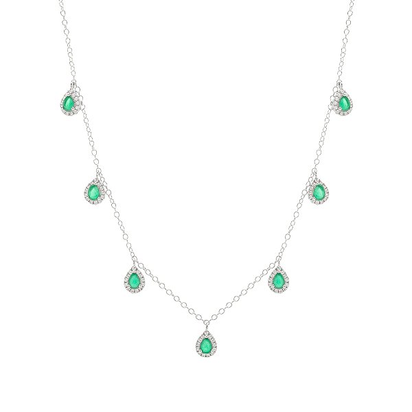 Colar Cristal Esmeralda e Zircônia Branca
