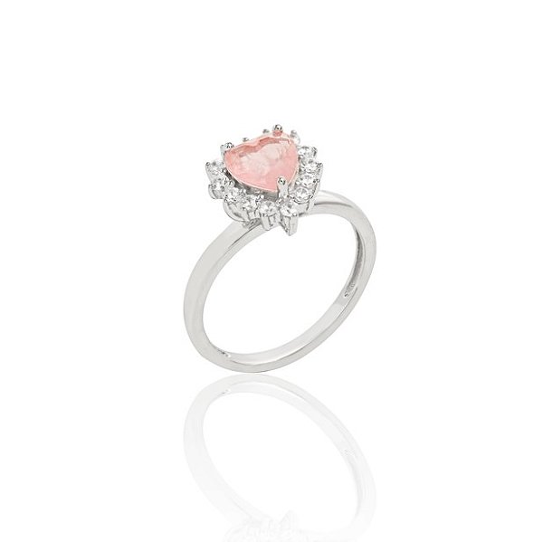 Anel Coração Fusion Quartzo Rosa com Borda Cravejada