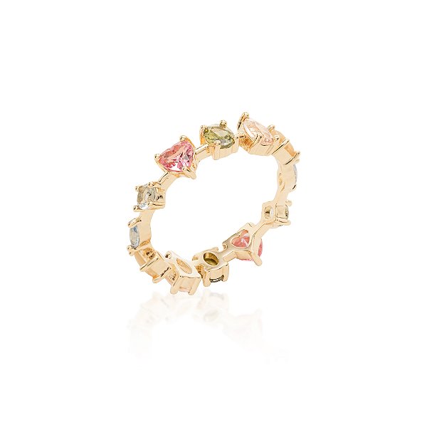 Anel com Formas de Cristal Rutilado, Cristal Topázio Azul e Cristal Turmalina Rosa
