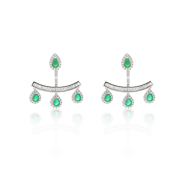 Brinco Ear Jacket Cristal Esmeralda Gota