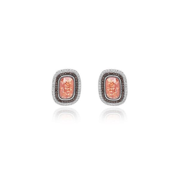Brinco Retangular de Cristal Ice Morganita com Bordas Cravejadas de Zircônias