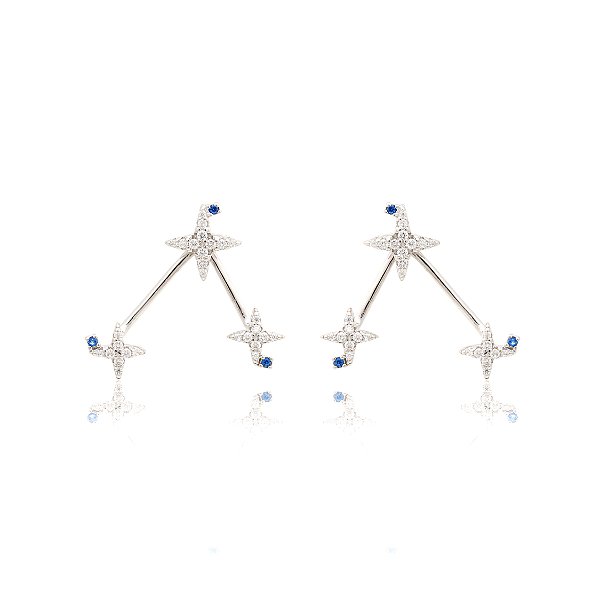 Brinco Ear Jacket Estrelas Zircônia Azul-escuro
