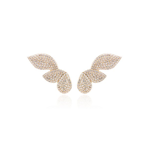 Brinco Ear Cuff com Zircônia Branca e 3 Pétalas