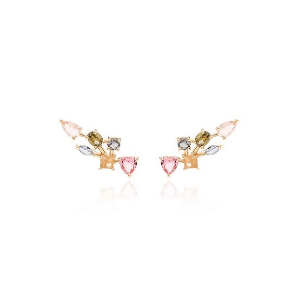 Earcuff com Formas de Cristal Rutilado, Cristal Topázio Azul e Cristal Turmalina Rosa