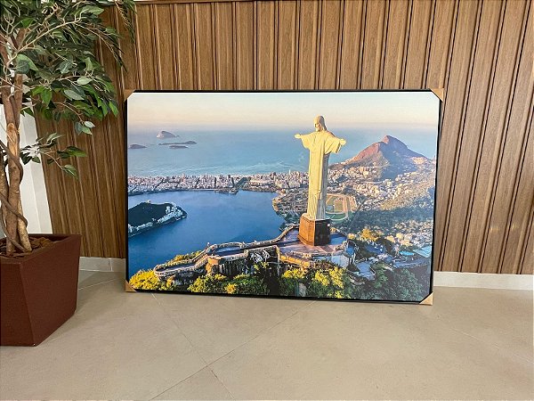 Quadro Decorativo Cristo Redentor; Medida 80x120cm; Moldura Madeira Preta
