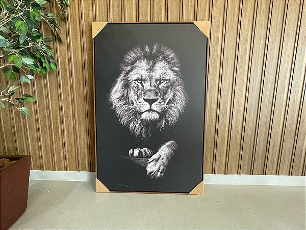 Quadro Decorativo Leão; Medida 80x120cm; Moldura Madeira Freijó