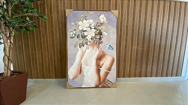 Quadro Decorativo Mulher; Medida 80x120cm; Moldura Madeira Freijó