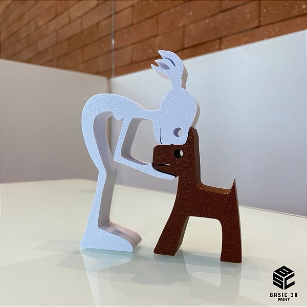 Escultura mulher e cachorro Petlovers Impresso 3D Decoração Animal