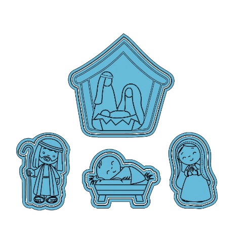 Kit 4 cortadores e marcadores de biscoito Natal Religioso Biscoitos Decorados Menino Jesus
