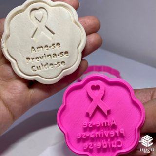 Kit cortador e marcador de biscoito Confeitaria 3D Outubro Rosa Cookie Bolo