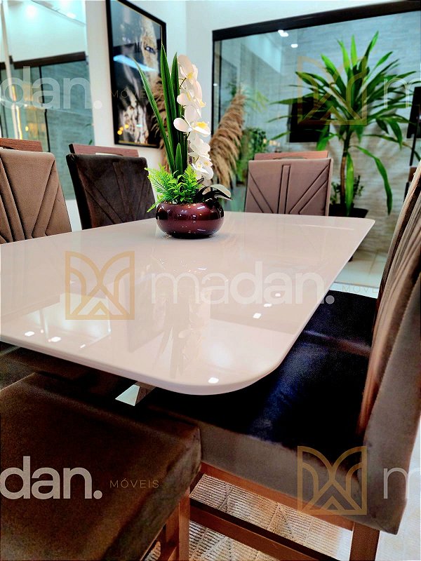 CONJUNTO DE JANTAR MARK 160X090 OFF WHITE - 6 CADEIRAS TABACO MARROM MODELO 18