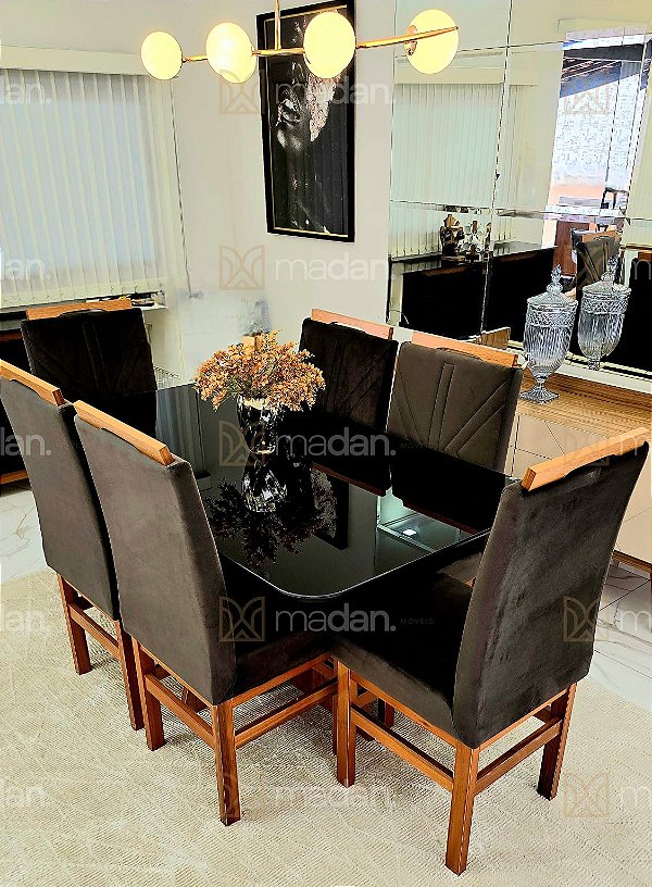 CONJUNTO DE JANTAR MARK 160X090 BLACK - 6 CADEIRAS CANELA MARROM MODELO 18