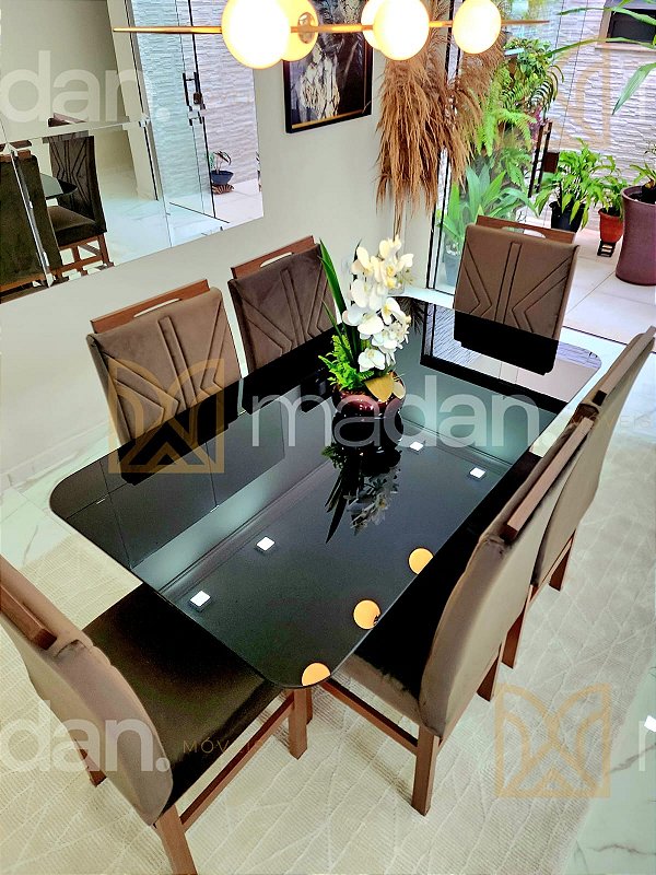 CONJUNTO DE JANTAR MARK 160X090 BLACK - 6 CADEIRAS TABACO MARROM MODELO 18