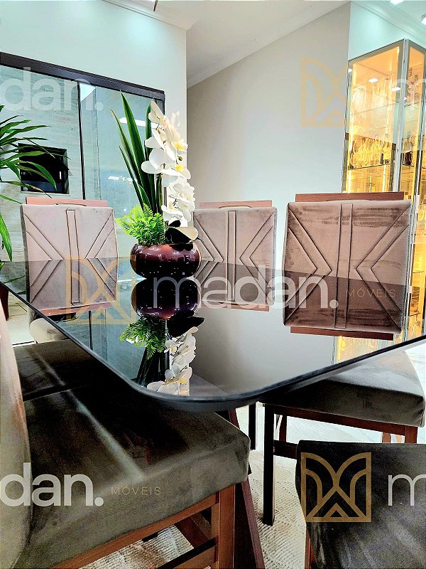 CONJUNTO DE JANTAR MARK 160X090 BLACK - 6 CADEIRAS TABACO CINZA MODELO 18