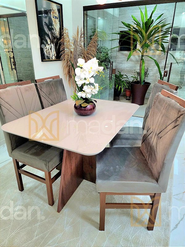 CONJUNTO DE JANTAR MARK 120X090 OFF WHITE - 4 CADEIRAS TABACO CINZA MODELO 18